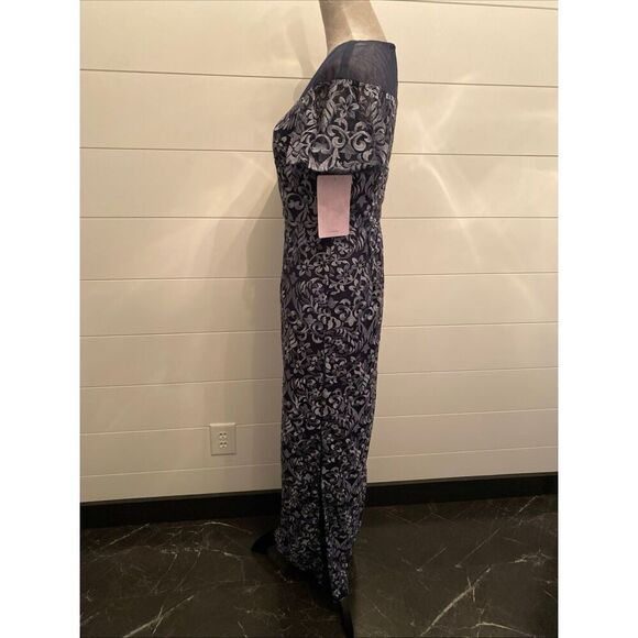 JS Collections Blue Metallic Illusion Yoke Scroll Embroidered Gown NWOT Size 2 - Picture 7 of 13